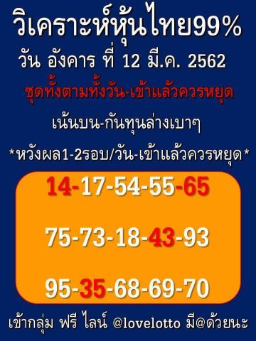 หวยหุ้นไทย4รอบ 12/3/62