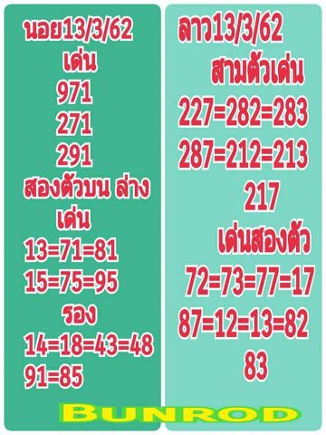 วิเคราะห์หวยลาว 13/3/62 6