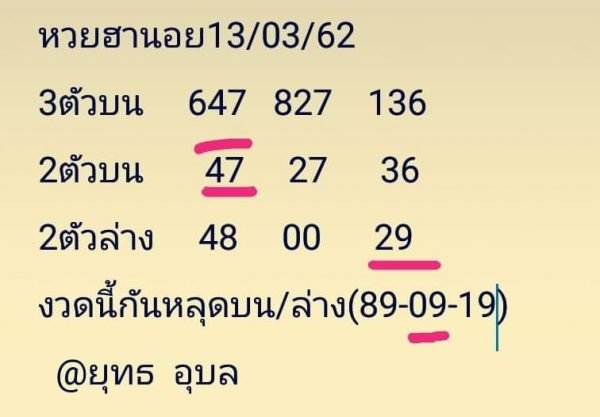 วิเคราะห์หวยฮานอย 13/3/62 3