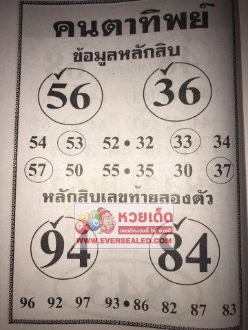 หวยคนตาทิพย์ 1/4/62