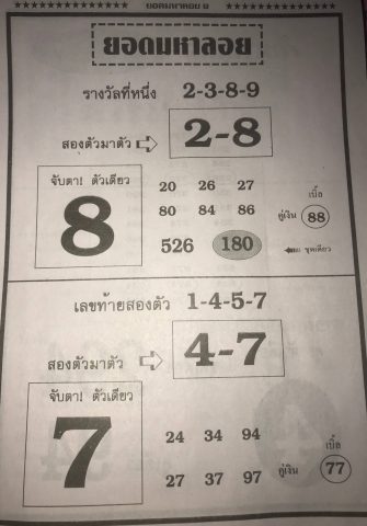 หวยยอดมหาลาภ 1/4/62