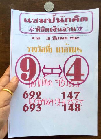 หวยแชมป์นักคิด 16/3/62