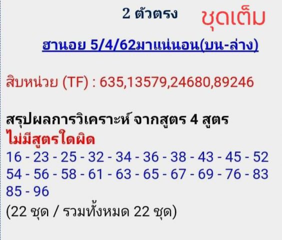 แนวทางหวยฮานอย 5/4/62 5