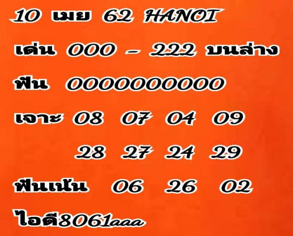 วิเคราะห์หวยฮานอย 10/4/62 1