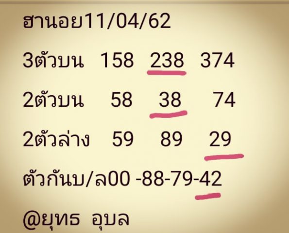 ชุดเลขแนวทางหวยฮานอย 11/4/62 7