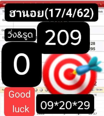 ชุดตัวเลขหวยฮานอย 17/4/62 3