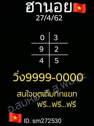 เลขดังหวยฮานอย 27/4/62 8