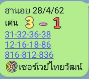 ชุดตัวเลขหวยฮานอย 28/4/62 4