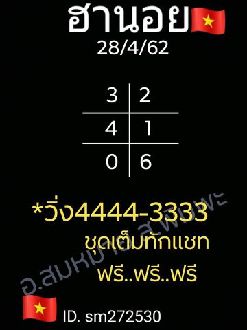 ชุดตัวเลขหวยฮานอย 28/4/62 5