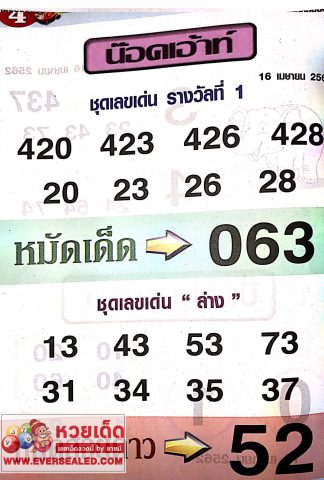 หวยน็อคเอ้าท์ 16/4/62