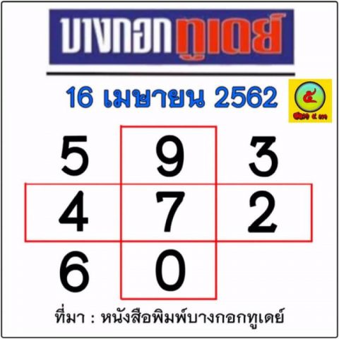 หวยบางกอกทูเดย์ 16/4/62