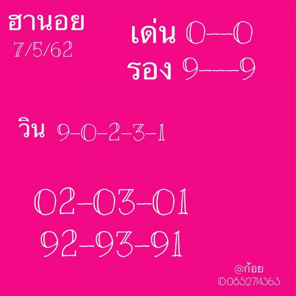 หวยฮานอย 7/5/62 11