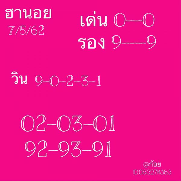 หวยฮานอย 7/5/62 11