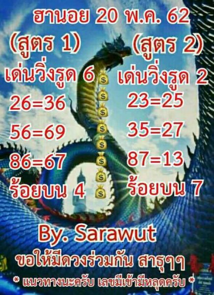 หวยฮานอยนำโชค 20/5/62 3