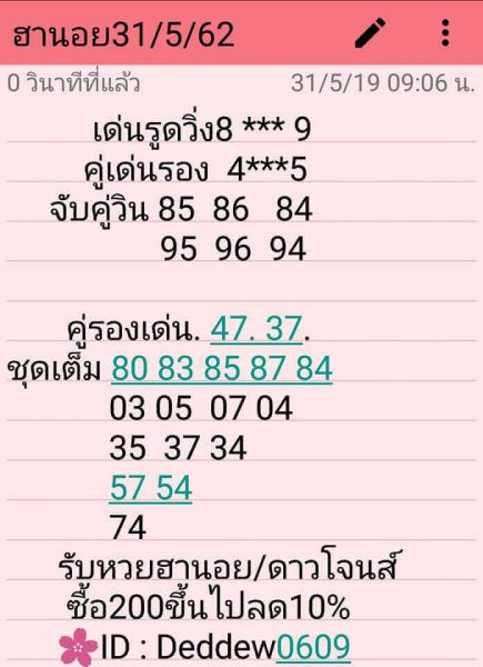 เลขเด็ดหวยฮานอย 31/5/62 