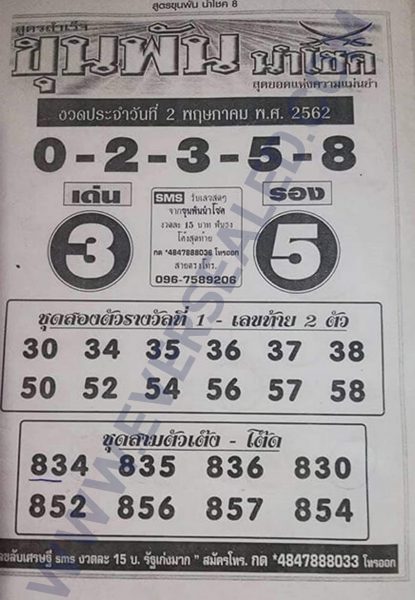 หวยขุนพันนำโชค 2/5/62