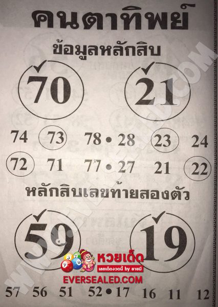 หวยคนตาทิพย์ 1/6/62