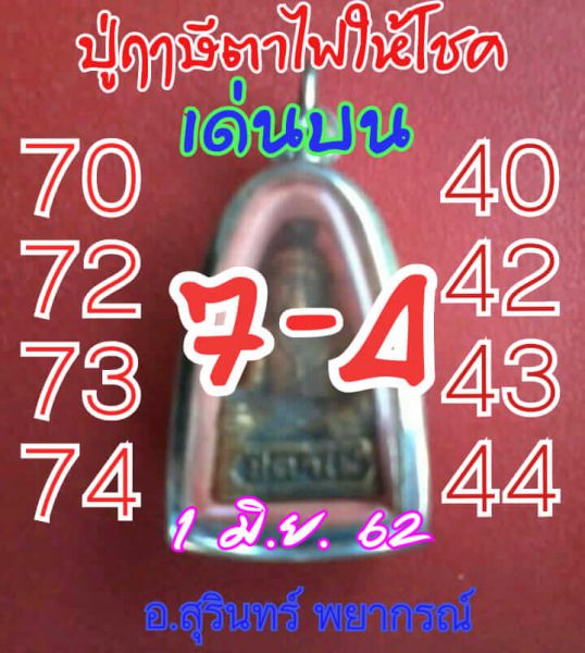 หวยปู่ฤาษีตาไฟให้โชค 1/6/62 เลขเด่นบน