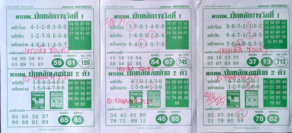 หวยพรเทพ 1/6/62