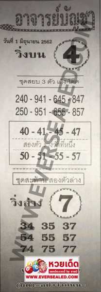 หวยอาจารย์บัญชา 1/6/62