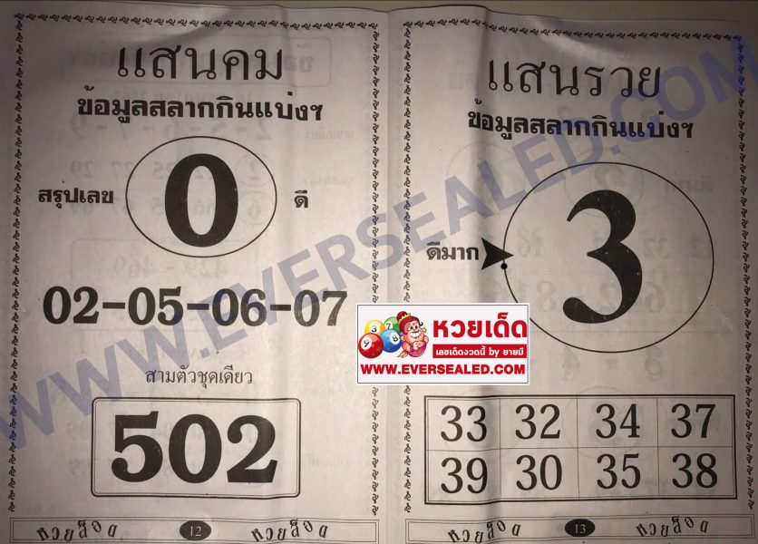 หวยแสนคม แสนรวย 16/5/62