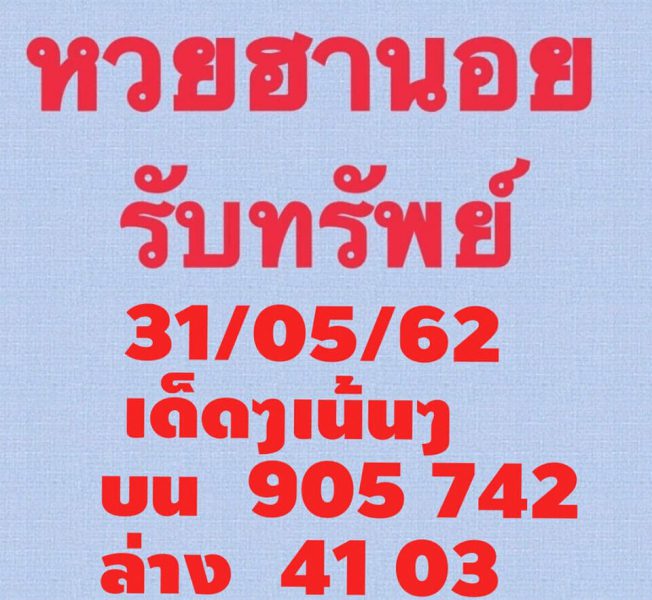 หวยเด่นฮานอย 1/6/62 2