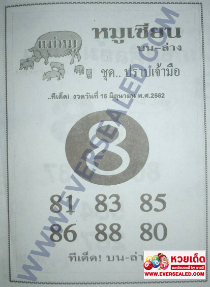 หวยหมูเซียน 16/6/62