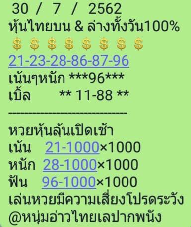 หวยหุ้นวันนี้ 30/7/62 ชุดที่ 8