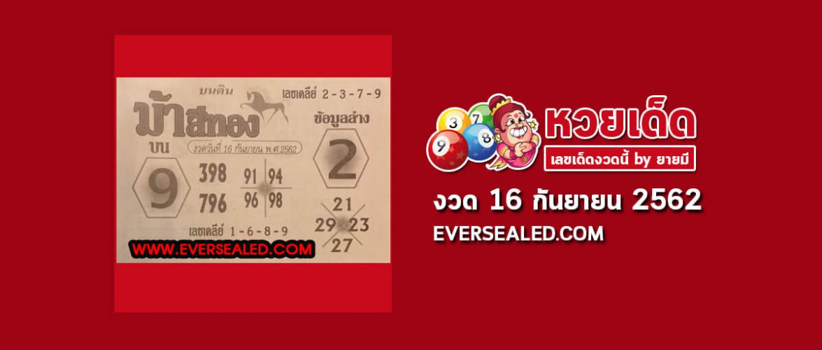 หวยม้าสีทอง 16/9/62