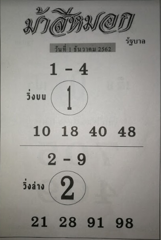 หวยม้าสีหมอก 1/10/63 แจกหวยซองดังมาแรง วิเคราะห์เลขเด็ดม้าสีหมอกงวดนี้