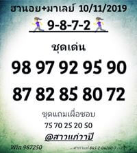 หวยมาเลย์วันนี้ 10/11/62 ชุดที่9