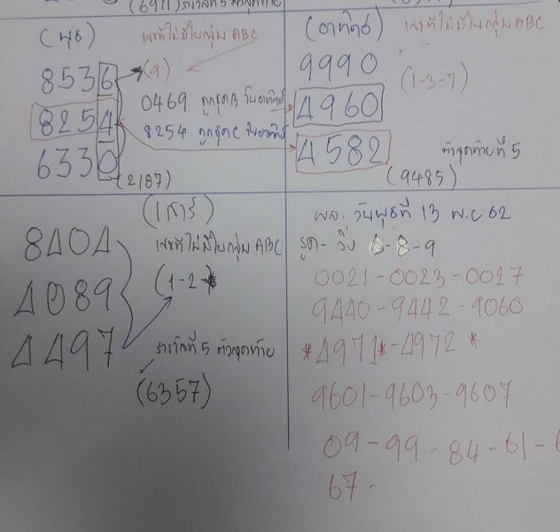 หวยมาเลย์วันนี้ 13/11/62 ชุดที่3