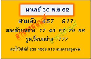 หวยมาเลย์วันนี้ 30/11/62 ชุดที่3