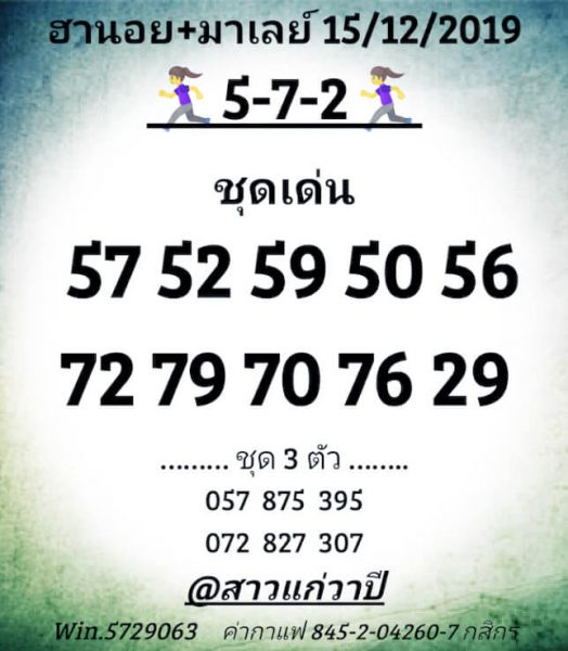 หวยมาเลย์วันนี้ 15/12/62 ชุดที่6