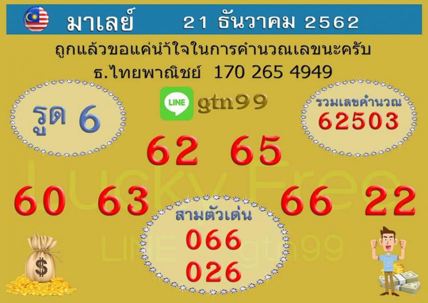 หวยมาเลย์วันนี้ 21/12/62 ชุดที่7