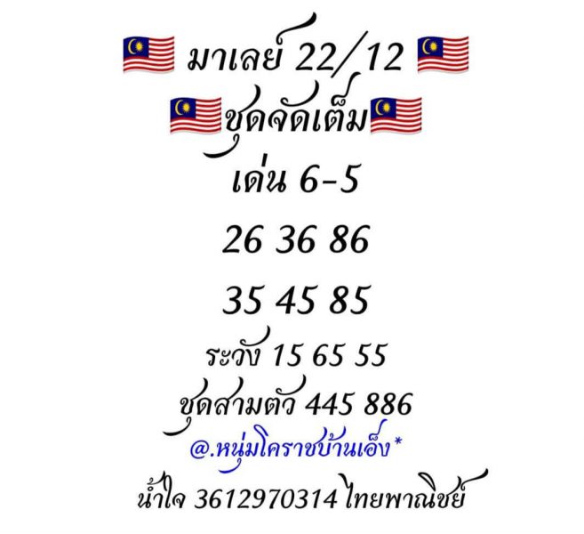 หวยมาเลย์วันนี้ 22/12/62 ชุดที่12