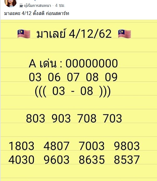 หวยมาเลย์วันนี้ 4/12/62 ชุดที่10