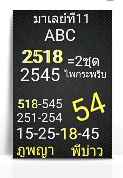 หวยมาเลย์วันนี้ 11/1/63 ชุดที่2