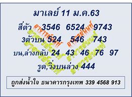 หวยมาเลย์วันนี้ 11/1/63 ชุดที่9