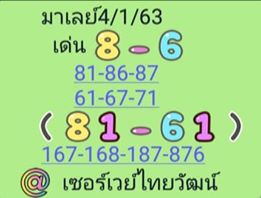หวยมาเลย์วันนี้ 4/1/62 ชุดที่2