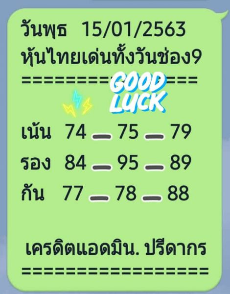 หวยหุ้นวันนี้ 15/1/63 ชุดที่1