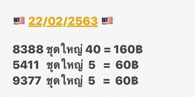 หวยมาเลย์วันนี้ 22/2/63 ชุดที่ 5