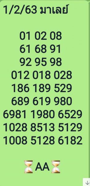 หวยมาเลย์วันนี้ 1/2/63 ชุดที่6