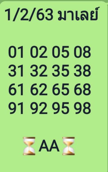 หวยมาเลย์วันนี้ 1/2/63 ชุดที่7