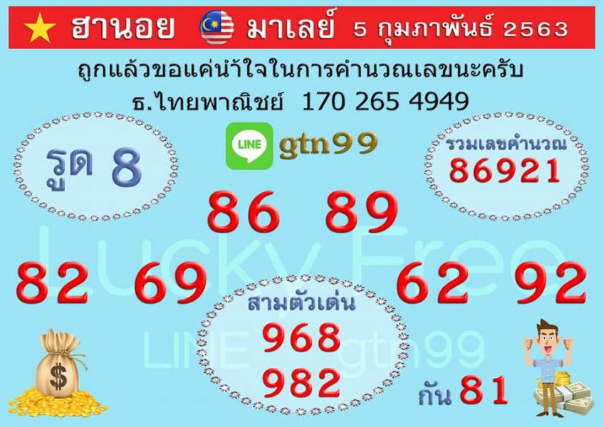 หวยมาเลย์วันนี้ 5/2/63 ชุดที่11