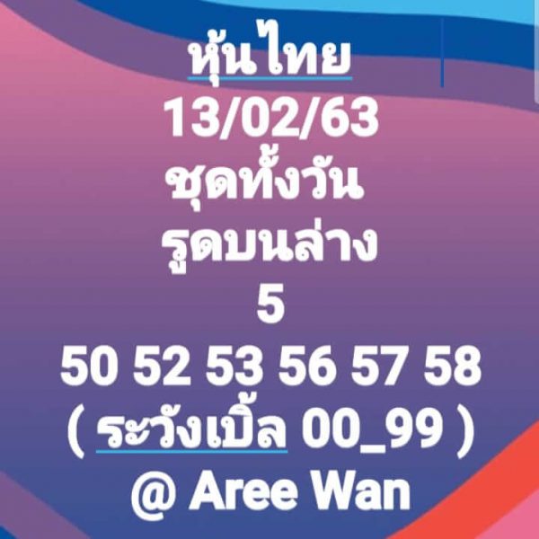 หวยหุ้นวันนี้ 13/2/63 ชุดที่1