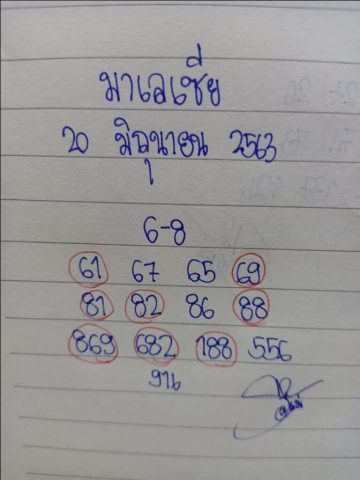 หวยมาเลย์วันนี้ 20/6/63 ชุดที่ 1