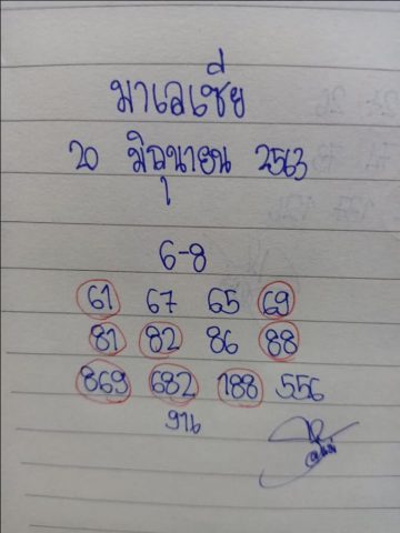 หวยมาเลย์วันนี้ 20/6/63 ชุดที่ 1