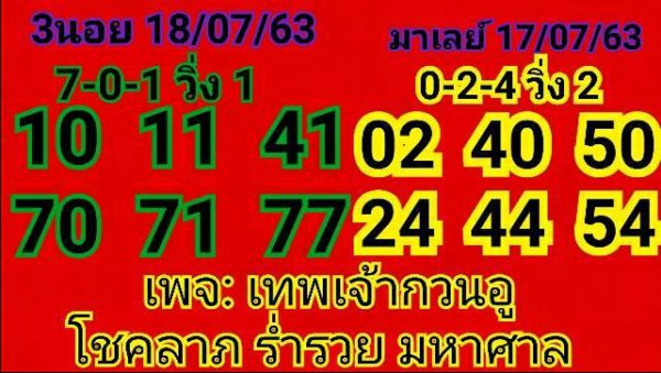 หวยมาเลย์วันนี้ 18/7/63 ชุดที่ 2