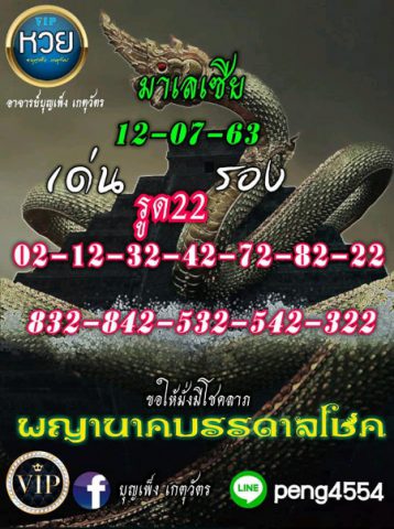 หวยมาเลย์วันนี้ 12/7/63 ชุดที่ 6